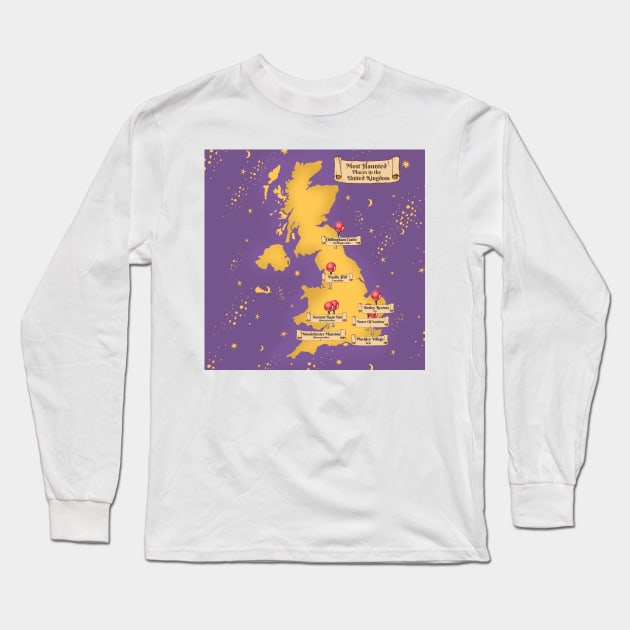 Most Haunted Places of the United Kingdom map Long Sleeve T-Shirt by nickemporium1